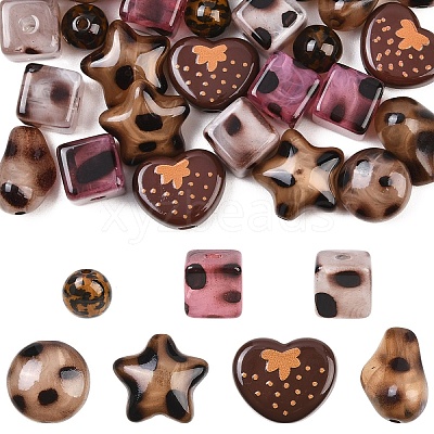 35Pcs 7 Styles Leopard Print Opaque Acrylic Beads FIND-YW0011-31-1