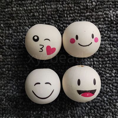 4Pcs 4 Styles Round Printed Wood European Beads WOOD-WH0036-06-1