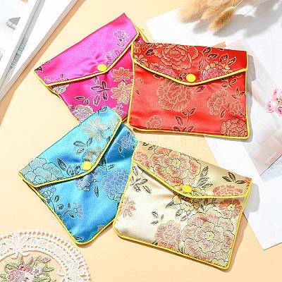 Rectangle Floral Embroidery Cloth Zipper Pouches ABAG-YW0001-03C-1
