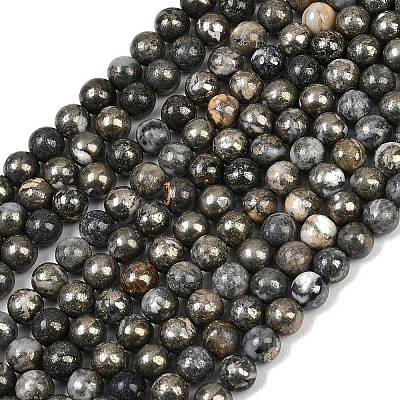 Natural Pyrite Beads Strands G-G839-01-8mm-1