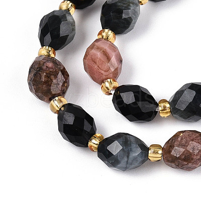Natural Rhodonite & Eagle Eye & Obsidian Beads Strands G-N358-04A-03-1