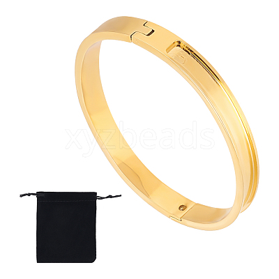 1Pc Stainless Steel Grooved Bangles STAS-UN0042-51G-1