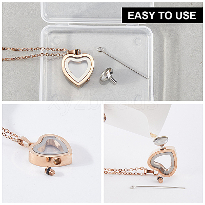 1Pc Stainless Steel Heart Pendant Urn Ashes Necklaces NJEW-CN0001-17RG-1