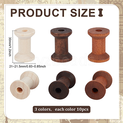 30Pcs 3 Colors Wooden Empty Spools for Wire TOOL-ME0001-03-1