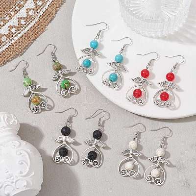 5 Pairs 5 Styles Natural & Synthetic Mixed Gemstone Round Beaded Dangle Earrings EJEW-JE05550-S-1