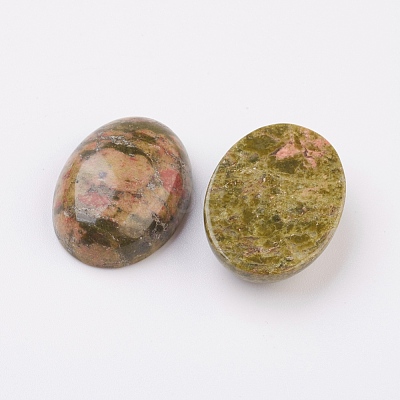 Natural Unakite Flat Back Cabochons G-G741-18x25mm-16-1