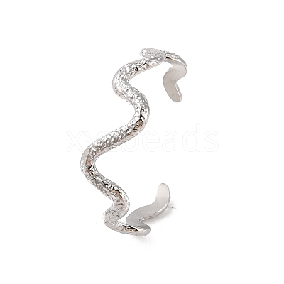 Non-Tarnish 304 Stainless Steel Textured Wavy Open Cuff Bangles for Women BJEW-C065-01P-1