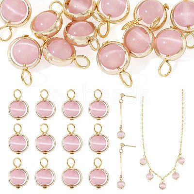 12Pcs Brass & Glass Imitation Cat Eye Round Charms PALLOY-TAC0237-04-1