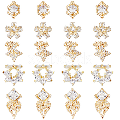 20Pcs 5 Style Brass Micro Pave Clear Cubic Zirconia Cabochons KK-DC0003-25-1