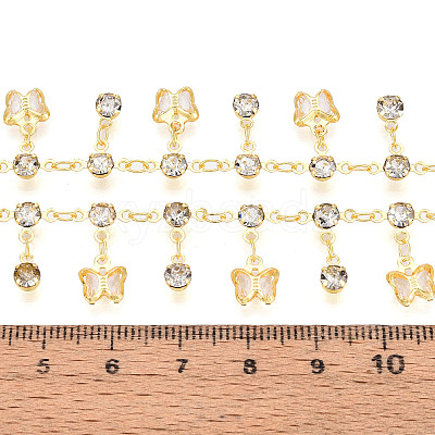 Brass Glass Butterfly Charm Link Chains CHC-T018-12B-G-1