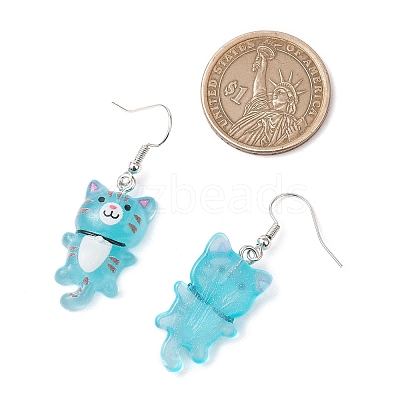 Iron Transparent Resin Cat Shape Dangle Earrings EJEW-JE06379-1