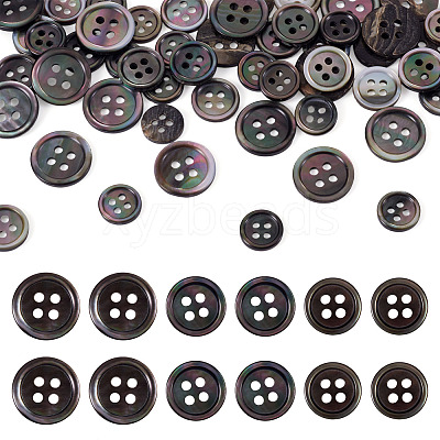 60Pcs 3 Styles Natural Black Lip Shell Buttons BUTT-TA0001-25-1
