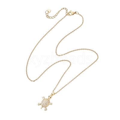 Brass Micro Pave Clear Cubic Zirconia Tortoise Pendant 304 Stainless Steel Cable Chain Necklaces for Women NJEW-JN05903-01-1