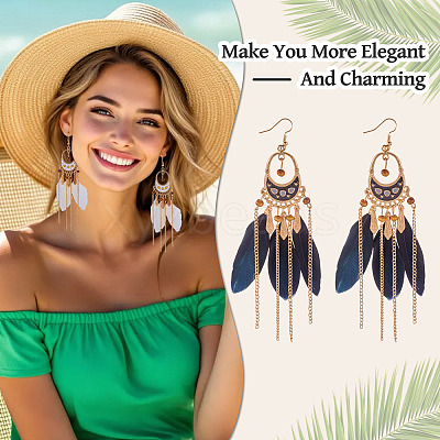 2Pairs 2 Colors Feather Chandelier Earrings EJEW-TA0001-81D-1