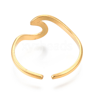 Ion Plating(IP) 304 Stainless Steel Sea Wave Cuff Rings RJEW-N038-115LG-1