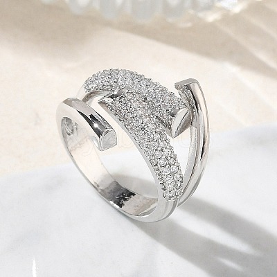 Brass Micro Pave Cubic Zirconia Cuff Open Rings for Women RJEW-L343-12P-01-1