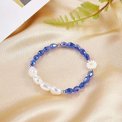 3Pcs Natural Shell & Plastic Pearl Flower & Glass Beaded Necklaces and Stretch Bracelet Set SJEW-SW00010-03-1