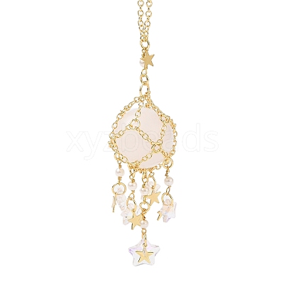Natural Quartz Crystal with Rack Plating Brass Pendants Decorations AJEW-B023-01G-03-1
