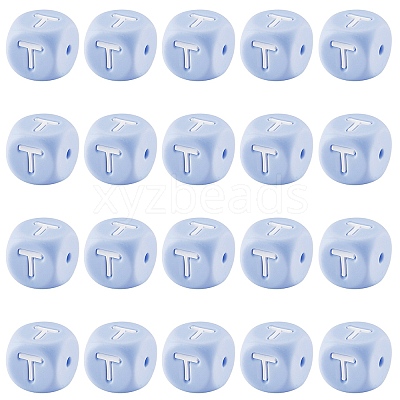 20Pcs Blue Cube Letter Silicone Beads 12x12x12mm Square Dice Alphabet Beads with 2mm Hole Spacer Loose Letter Beads for Bracelet Necklace Jewelry Making JX434T-1