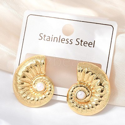 304 Stainless Steel ABS Plastic Pearl Stud Earrings STAS-D368-01A-G-1