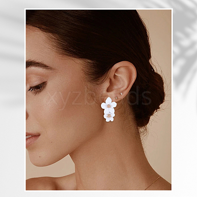 1 Pair Alloy Flower Dangle Stud Earrings EJEW-SP0001-18-1