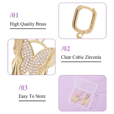 1Pair Brass Clear Cubic Zirconia Butterfly Hoop Earrings EJEW-TA0008-58-1