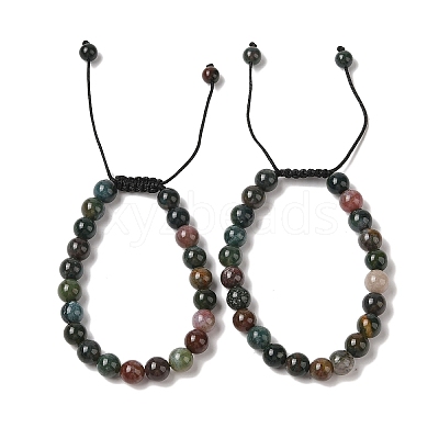 8mm Round Natural Indian Agate Braided Bead Bracelets BJEW-C067-01B-27-1