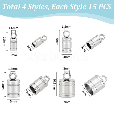 60Pcs 4 Styles 201 Stainless Steel Cord Ends STAS-UN0063-70-1