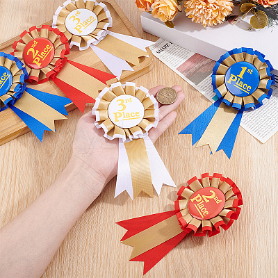 6Pcs 3 Colors Award Ribbon Shape Tinplate Badge Pins JEWB-SC0001-93-1