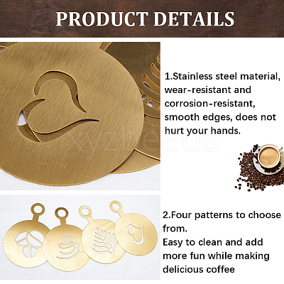 430 Stainless Steel Coffee Latte Art Molds AJEW-WH0038-40G-1