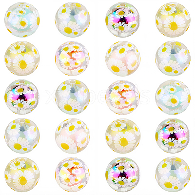 20Pcs UV Plating Acrylic Printed Beads TACR-SC0001-46B-1