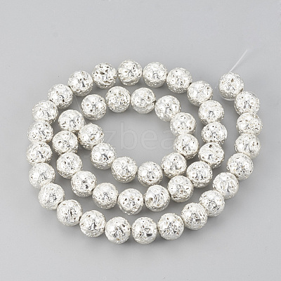 Electroplated Natural Lava Rock Beads Strands G-T061-55E-8mm-1