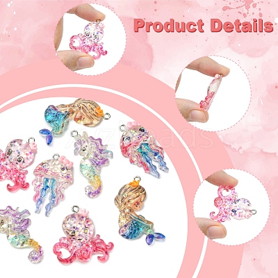 8Pcs 4 Styles Ocean Theme Transparent Resin Pendants CRES-FS0001-17-1