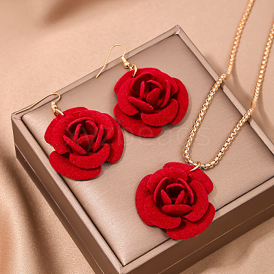 Rose Iron & Plastic Pendant Necklaces & Dangle Earrings Sets for Women FS-WGD8499-01-1