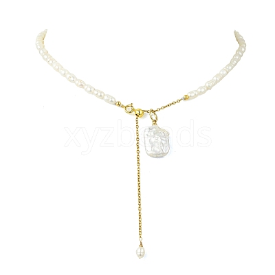 Adjustable Baroque Natural Keshi Pearl Pendant Natural Pearl Rice Beaded Lariat Necklaces for Women NJEW-JN06343-02-1