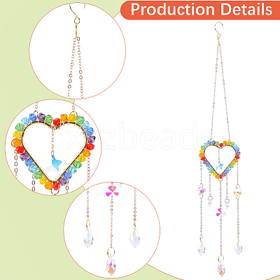 1Pc Colorful Glass Beaded Woven Net Suncatchers AJEW-CY0001-95A-1