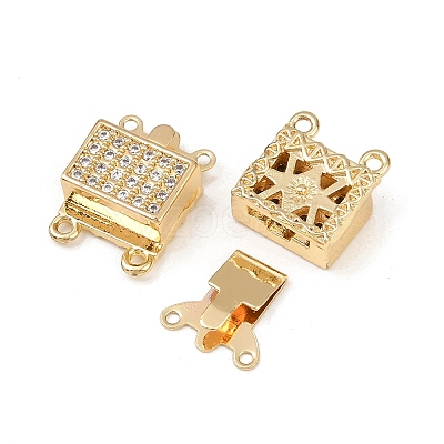 Brass Micro Pave Clear Cubic Zirconia Box Clasps KK-L255-02G-02-1
