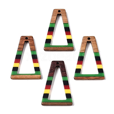 Jamaican Colour Epoxy Resin & Walnut Wood Pendants RESI-N039-122J-1