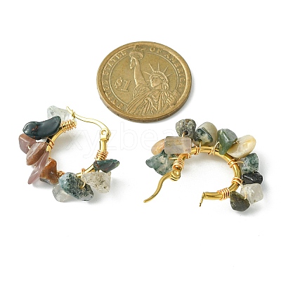 Natural Moss Agate Chips Braided Hoop Earrings EJEW-JE04940-20-1