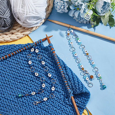 ABS Plastic Imitation Pearl & Acrylic & Glass Beaded Knitting Row Counter Chains HJEW-AB00548-1