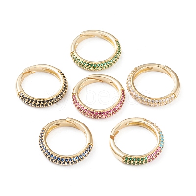 Adjustable Brass Micro Pave Cubic Zirconia Cuff Rings RJEW-L098-007-G-1