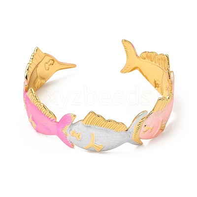 Ocean 304 Stainless Steel Enamel Fish Open Cuff Bangles for Women SA-CBA1A30-02A-G-1