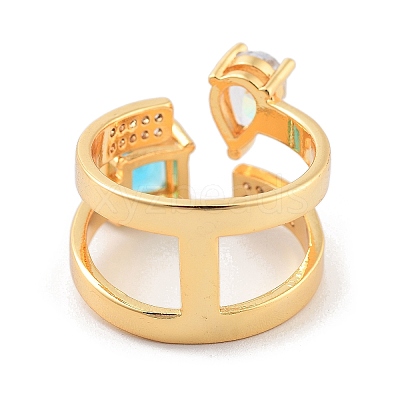 Brass with Cubic Zirconia Open Cuff Rings RJEW-B053-02-1