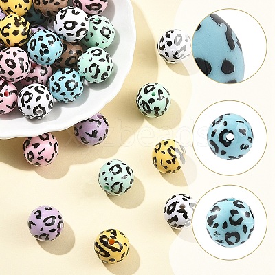 35Pcs 7 Colors Printed Opaque Acrylic Beads OACR-YW0004-51-1