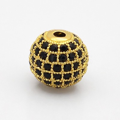 CZ Brass Micro Pave Grade AAA Black Color Cubic Zirconia Round Beads KK-O065-6mm-01G-NR-1