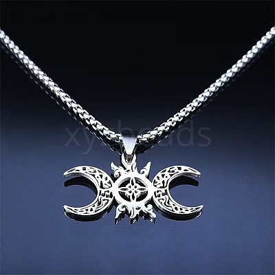 Hollow Out Moon Goddess 201 Stainless Steel Pendant Necklaces for Women FS-WGF6F96-01-1