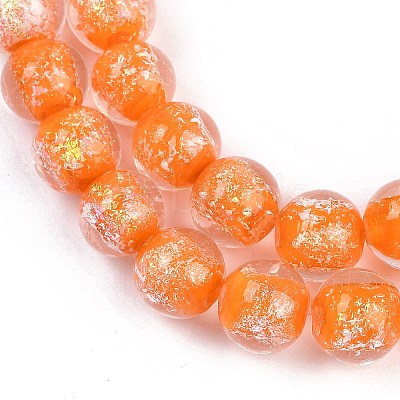 Handmade Gold Foil Lampwork Beads Strands LAMP-Q002-01F-1