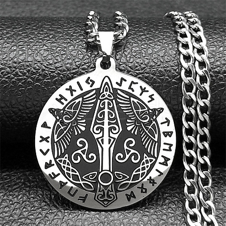 304 Stainless Steel Odin Rune Raven Arrowhead Pendant Twisted Chain Necklaces for Men NJEW-S440-03B-AS-1