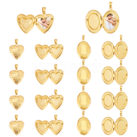 SUPERFINDINGS 20Pcs 2 Style Rack Plating Brass Locket Pendants KK-FH0004-17-1