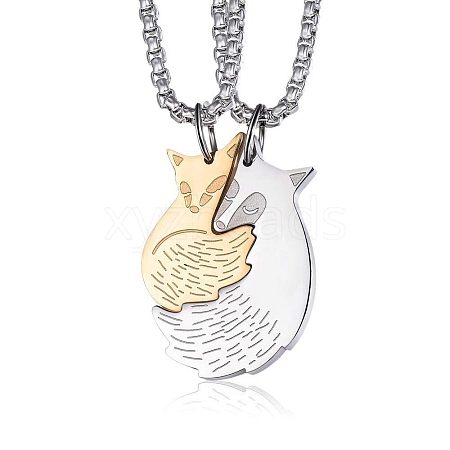 Stainless Steel Couple Fox Pendant Box Chain Necklaces Set PW-WG38AEC-01-1